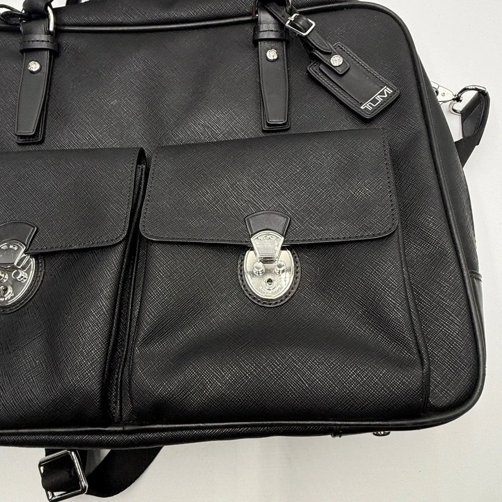 TUMI Villa Lucca City Business Tote 73124D2 Black Leather T-Pass Laptop Bag